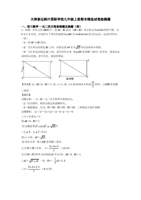 天津泰达枫叶国际学校九年级上册期末精选试卷检测题