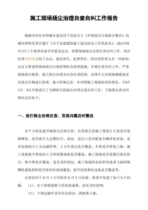 扬尘防治自查自纠工作报告