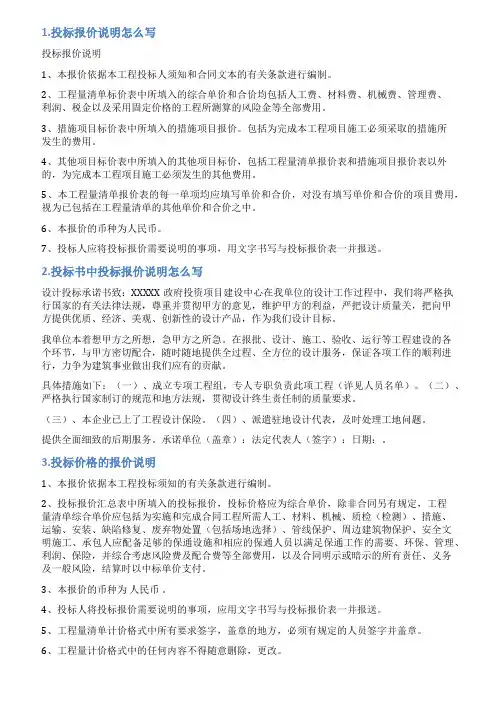 广告投标报价情况说明书