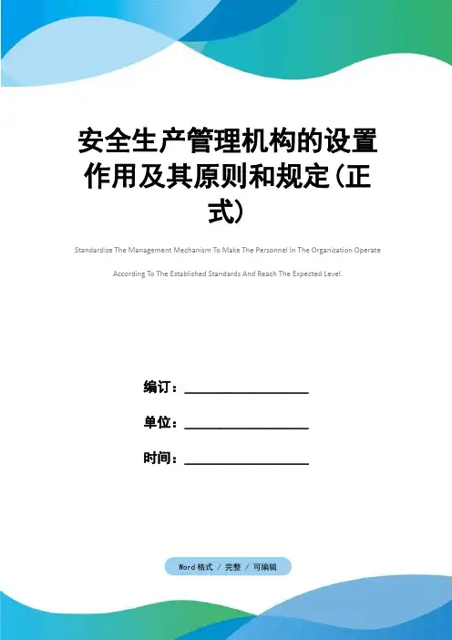 安全生产管理机构的设置作用及其原则和规定(正式)