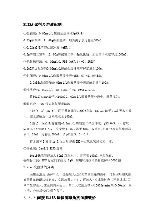 ELISA试剂及溶液配制及实验步骤