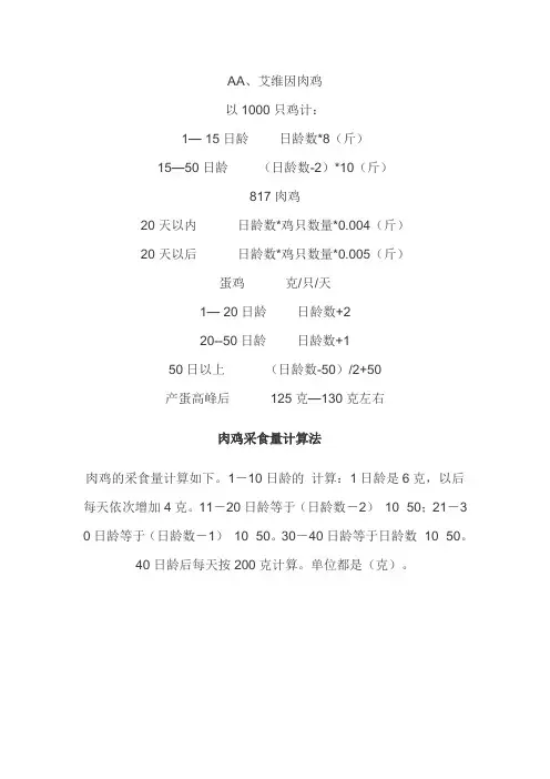肉鸡采食量计算