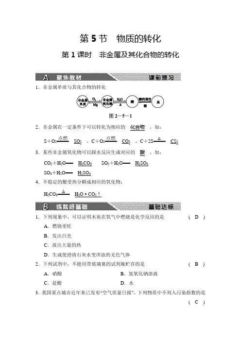 第2章 物质转化与材料利用 第5节 物质的转化 第1课时 非金属及其化合物的转化