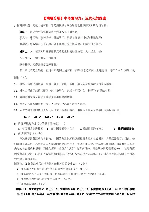 【精题分解】中考历史复习九 近代化的探索