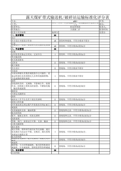 露天煤矿带式输送机-破碎站运输标准化评分表