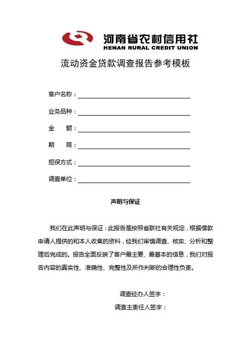 流动资金贷款调查报告参考模板