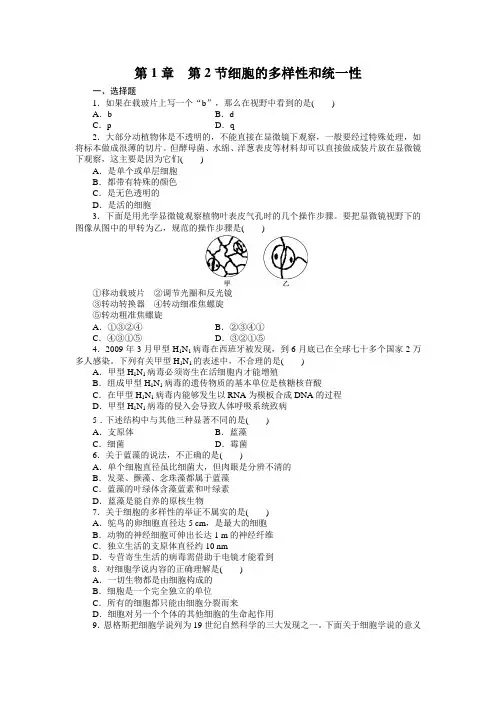 第1章  第2节细胞的多样性和统一性(学生)