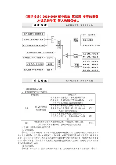 人教版高中政治必修一：第3课《多彩的消费》复习学案