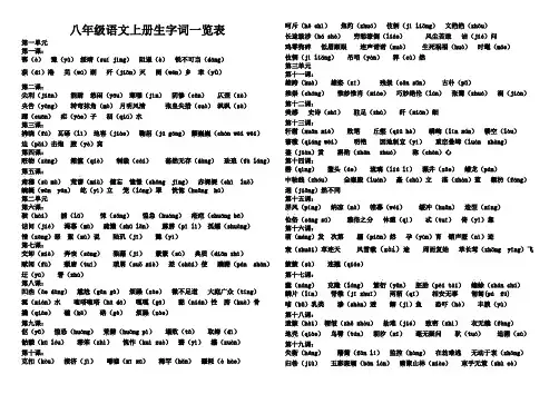 八年级语文上册课后生字词一览表