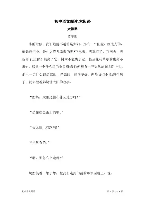 初中语文阅读：太阳路
