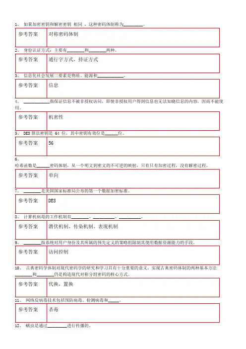 网络教育学院专升本课程(练习库参考)信息安全技术