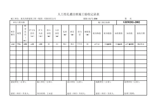 人工挖孔灌注桩施工验收记录表