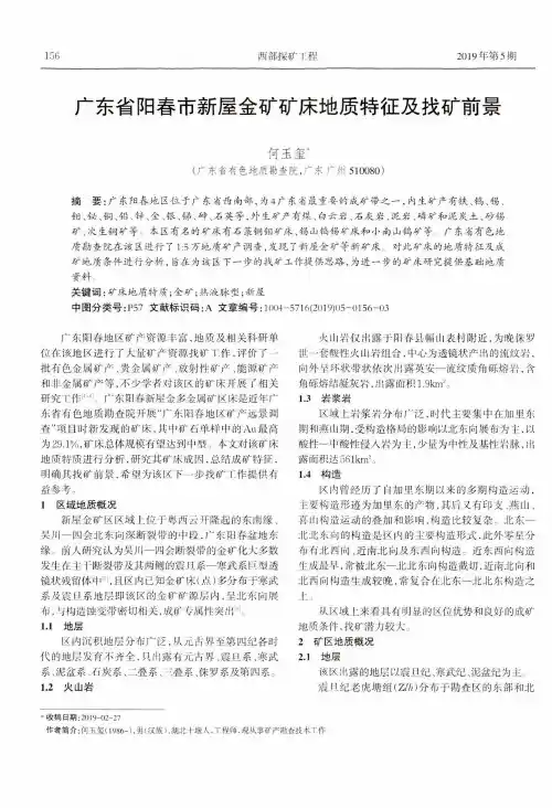 广东省阳春市新屋金矿矿床地质特征及找矿前景