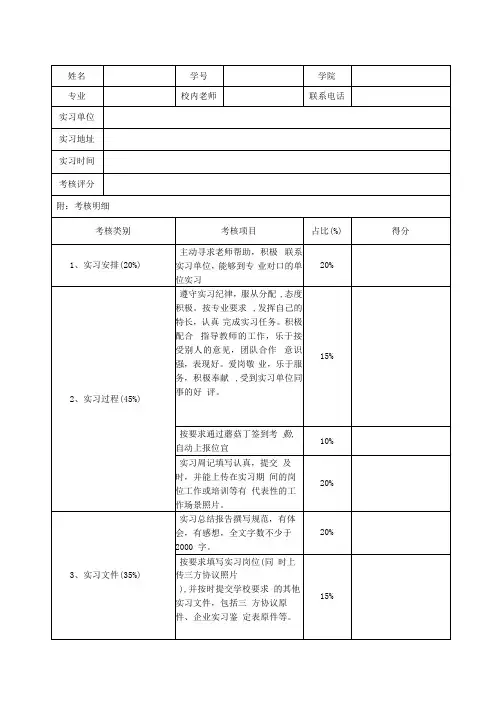 学生实习校内考核表