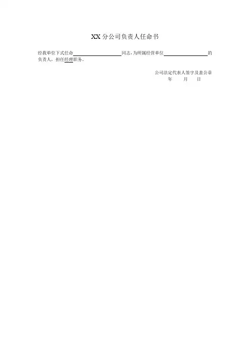 XX分公司负责人任命书