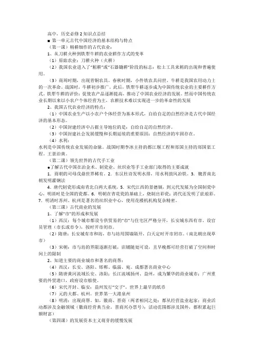 高中,历史必修2知识点总结