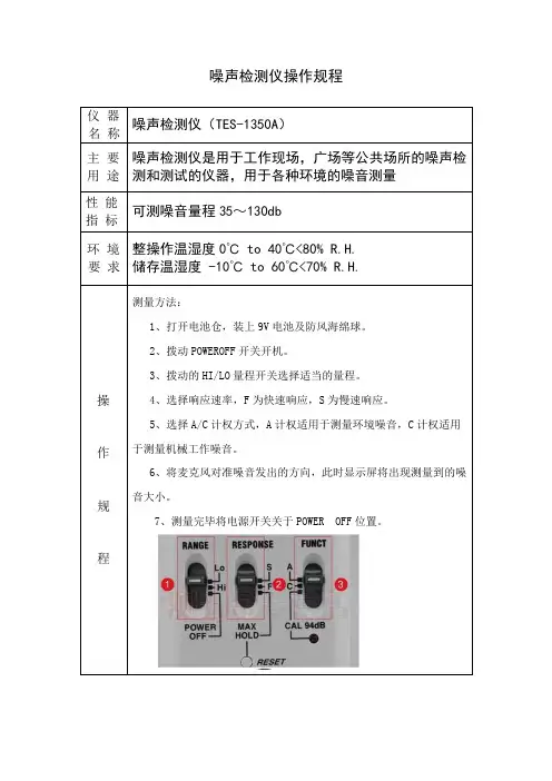 噪声检测仪 (TES- 1350A)操作规程