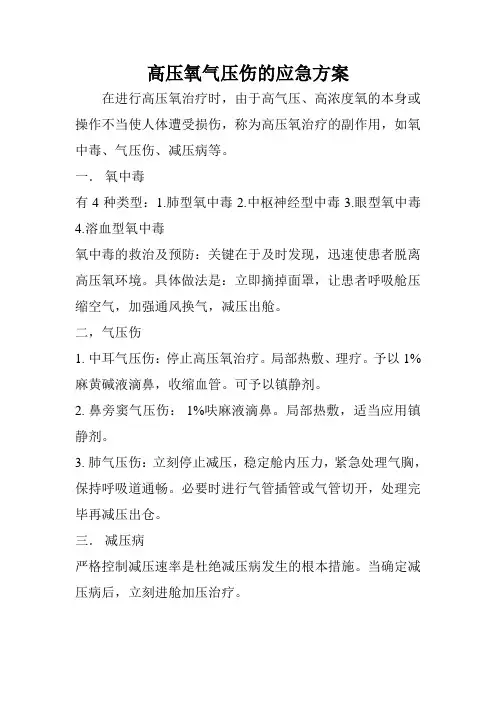 高压氧紧急情况的应急预案