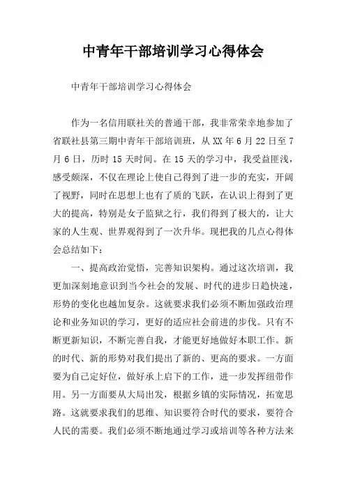 中青年干部培训学习心得体会