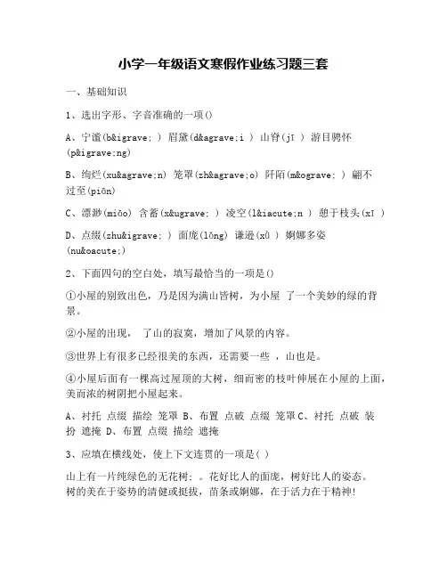 小学一年级语文寒假作业练习题三套