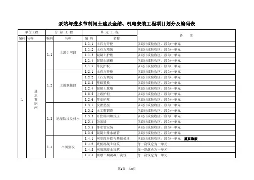泵站与节制闸单位及分部工程划分