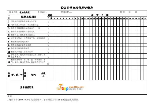 喷涂线电加热烘道日常点检保养记录表