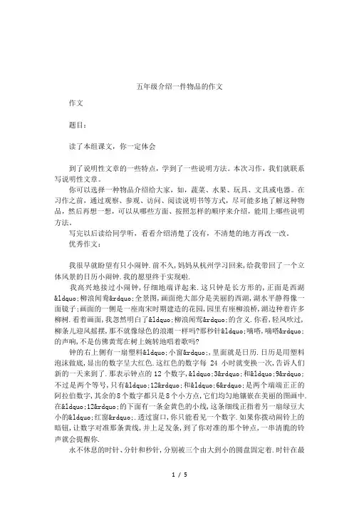 五年级介绍一件物品的作文