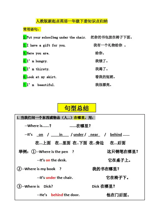 培训资料人教版新起点英语一年级下册知识点归纳(最终版).doc