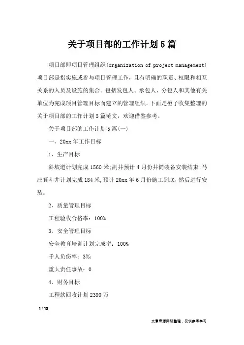 关于项目部的工作计划5篇_工作计划