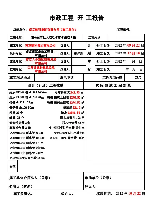 市政工程开工报告
