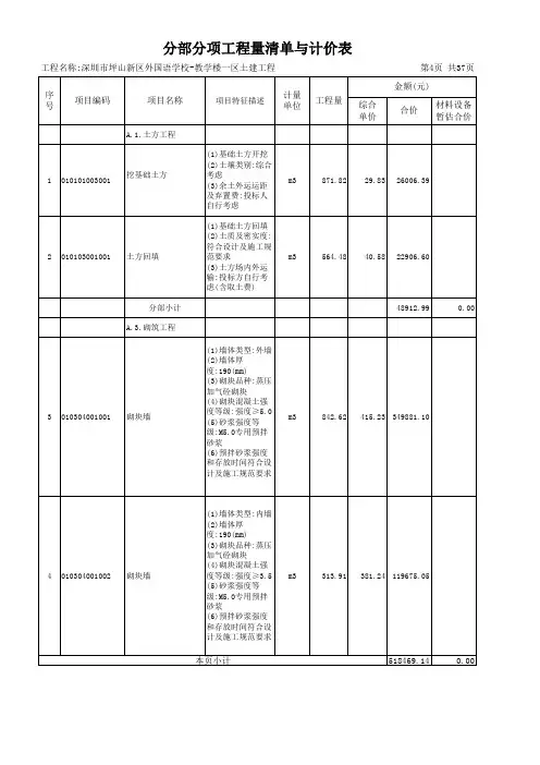 土建工程清单预算报价书 