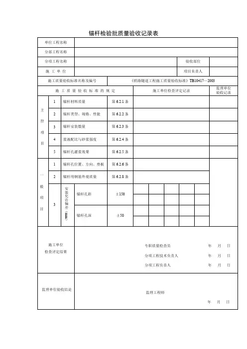锚杆检验批质量验收记录表 2