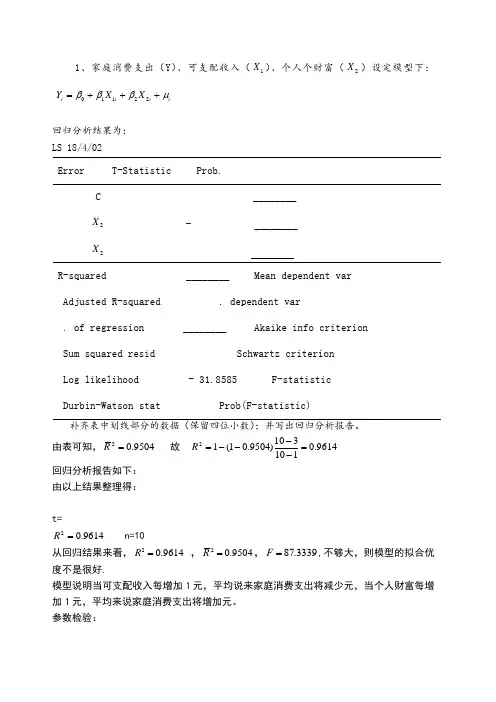 计量经济学 作业