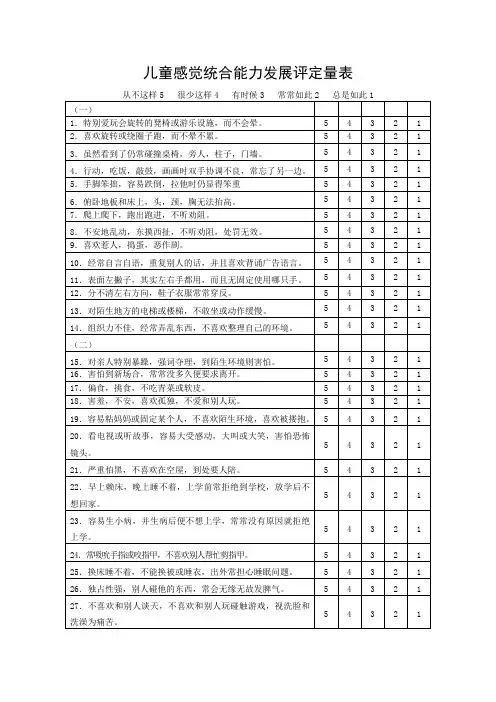 儿童感觉统合能力发展评定量表