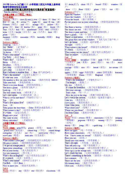 2015年Join_in入门级1_2_3_小学英语三四五六年级上册单词短语句型语法知识点总结