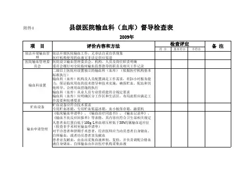 县级医院输血科(血库)督导检查表