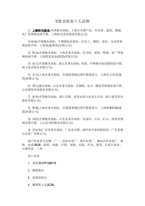 YCB齿轮泵十大品牌