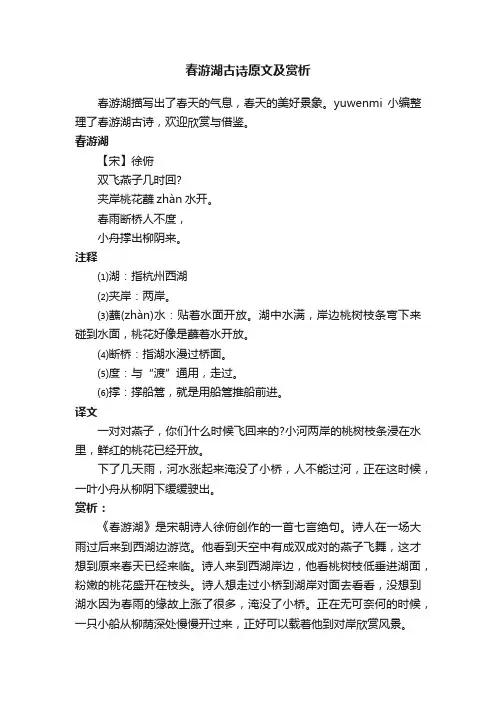 春游湖古诗原文及赏析