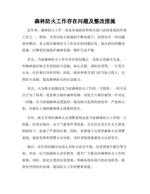森林防火工作存在问题及整改措施
