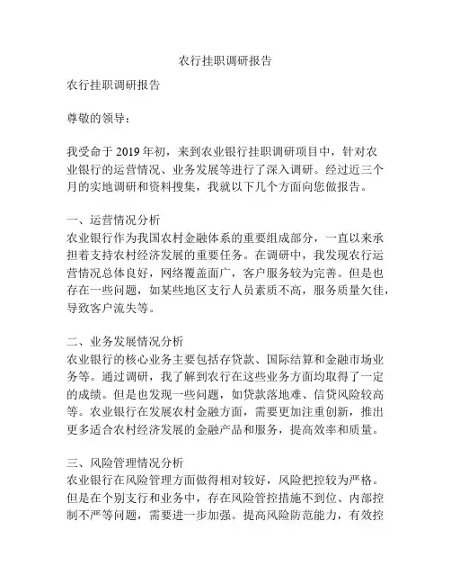 农行挂职调研报告