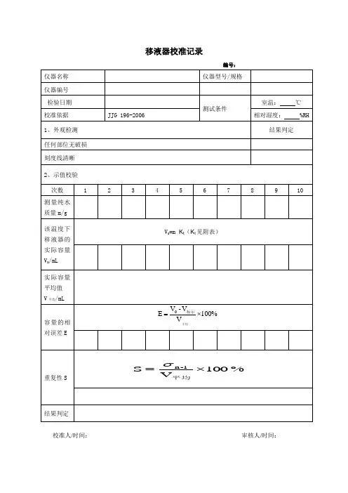 移液器校准记录