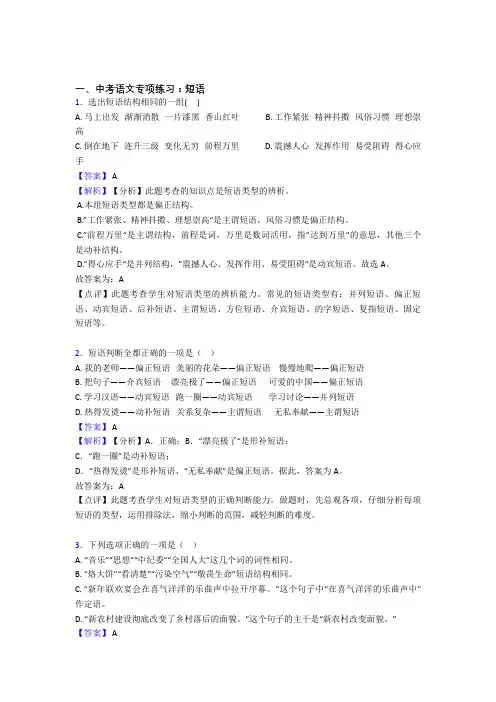 初中中考 语文配套练习册 短语答案含答案