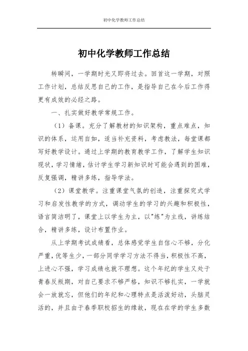 初中化学教师工作总结 2