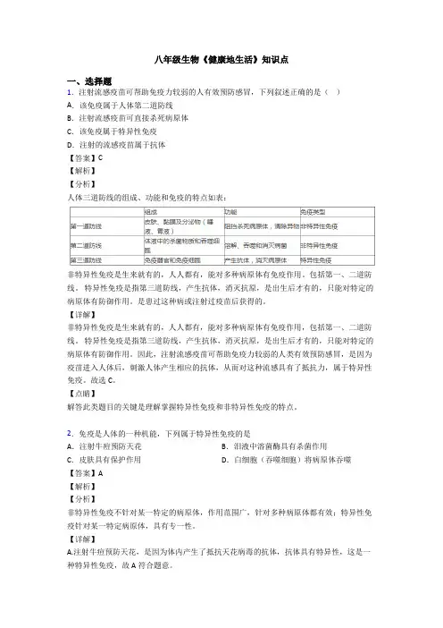 八年级生物《健康地生活》知识点