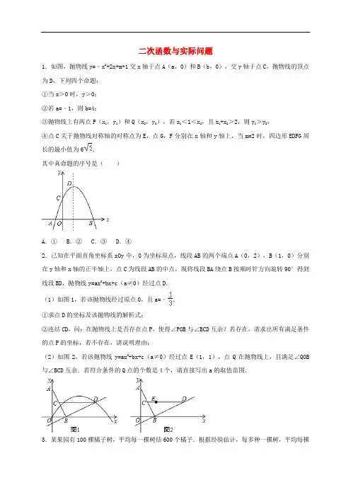 中考数学专题练习 二次函数与实际问题(无答案)