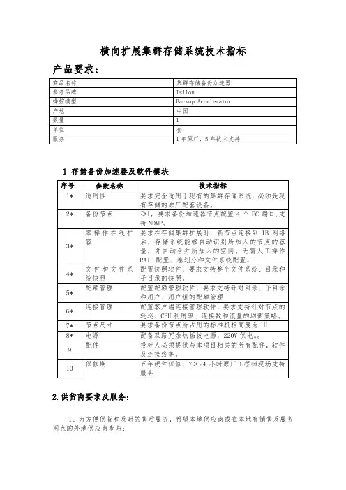 横向扩展集群存储系统技术指标