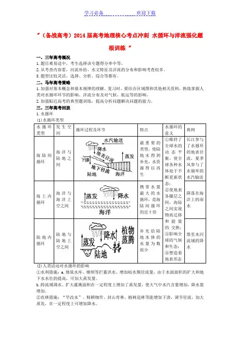 (备战高考)高考地理核心考点冲刺水循环与洋流强化题根训练 