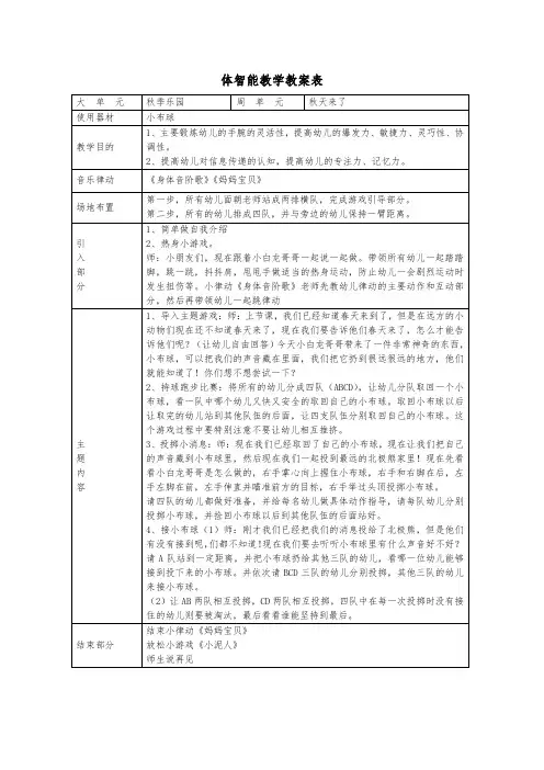 体智能教学教案表