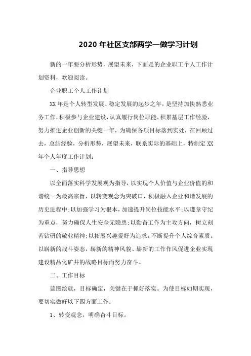 2020年社区支部两学一做学习计划