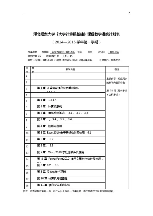 河北经贸大学VB程序设计课程教学活动进度计划表